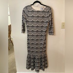 Dainty Jewel’s Size  Small Modest Dress Faux Lace Print Ruffle Hem NWT